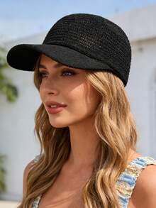 1pc Hollow Knit Knight Cap, Linen Knit Hollow Baseball Cap, Adjustable Outdoor Versatile Casual Baseball Cap, Spring/Summer Unisex Knit Hat - A - View 6