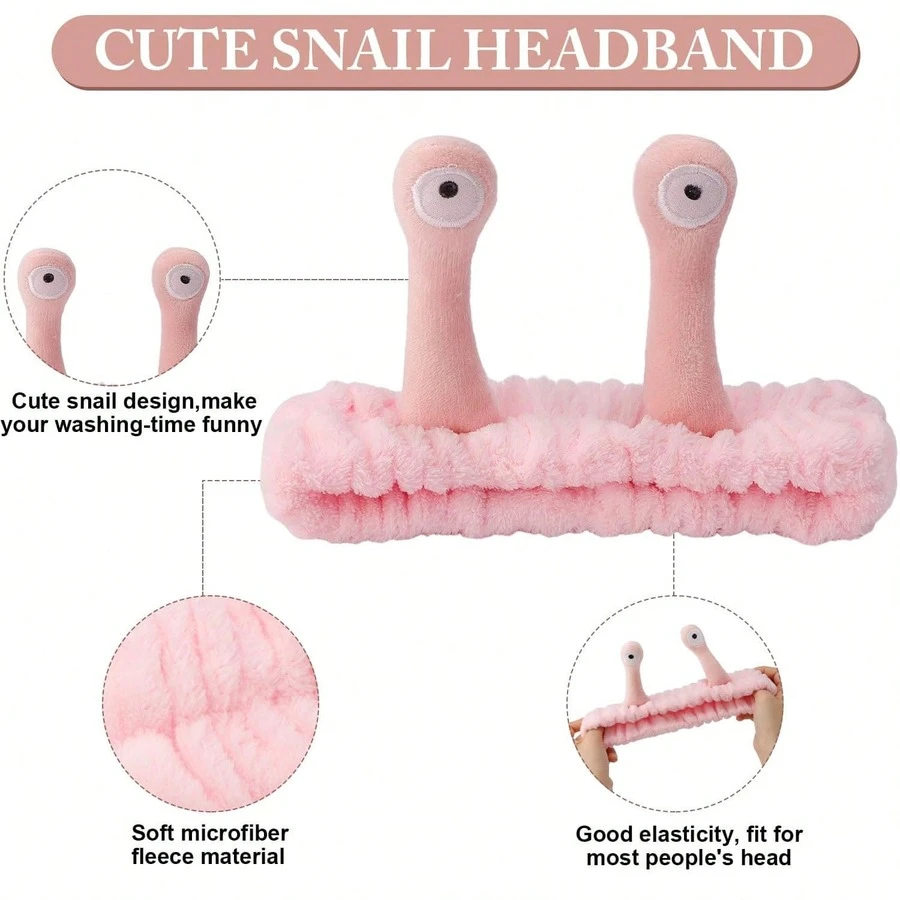 Black/Pink Cute Snail Face Wash Headband, Fun Cartoon Snail Elastic Coral Fleece Skincare Headband, Soft Makeup Removal Headband, Women's Bath, Beauty Skincare And Daily Makeup Hair Accessory - Multicolor - View 1
