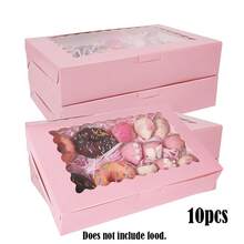 10PCS Window Bread Box, 12 X 8 X 2.5 Inches, White Large Cookie Box, Auto-Pop-Up Food Container For Pies, Cakes, Muffins, Donuts And Pastries, Party, Holiday, Wedding, Birthday - Pink - View 12