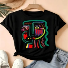 Casual Crewneck, I Love My Cat, 100% Cotton, Oversized, Soft Breathable, Short Sleeve Top, Kawaii, Summer Vibes, Cat Lovers, Streetwear - 黑色 - 查看 1