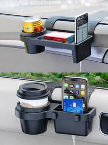 1pc Car Window Cup Holder Storage Rack, Black ABS Material, Window-Mounted Car Interior Accessory, 2 Sizes, Universal Fit For Sedan, SUV, Truck And Road Trip - A - View 2