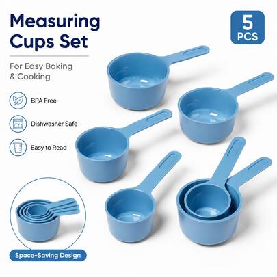 6 Piece Blue Measuring Cup Set Plastic Kitchen Tool Nesting Cups With Spoons For Baking Cooking Ingredients Durable Dishwasher