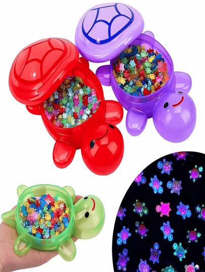 17cm Giant Glowing Turtle, Plastic Material (Requires Sunlight/UV Light To Glow, Shell Does Not Glow), Openable Shell, Oversized Glowing Turtle Storage Box Decor, Random Color