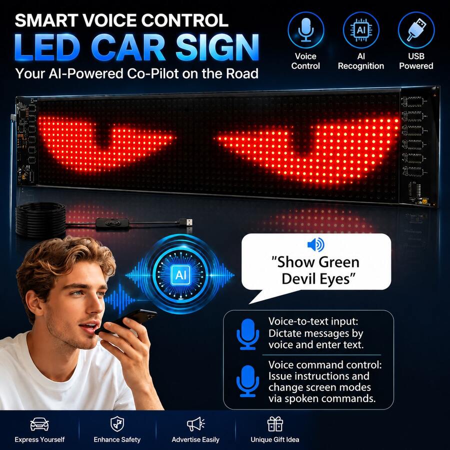 LED Display Screen With Smart AI Voice, Bluetooth Connectivity, Animated Text Editing And USB Power. Suitable For Home Decor, Advertising, Automotive, Store And Various Holiday Decorations. Flexible Display Screen/Commercial Display Screen/Car Display Screen/LED Flexible Display Screen/Illuminated Exit Sign - View 1