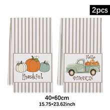 2pcs Light Brown Vertical Stripe Truck & Pumpkin Pattern Kitchen Towels, 40*60cm Soft Microfiber Tea Towels, Suitable For Home Kitchen Restaurant Outdoor Camping Tabletop Cleaning Dish Cloth Hand Towel Accessories, Autumn Atmosphere Holiday Gift - Multicolor - View 12