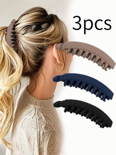 3/1pc Women's Large Banana Hair Clip, Strong Grip, Durable, Can Be Used As Ponytail Clip, Vertical Clip, High-End Twist Clip, Suitable For Daily Hairstyle Decoration, Bohemian Style Elegant Hair Clip, Fashionable Versatile Elegant Minimalist Solid Color Hair Claw, Bathroom Hair Accessory Suitable For Daily Outings, Casual Gatherings, Commuting, Beach Vacation, Ponytail, Updo, Face Washing, Bathing, Makeup, Matching Outfits, Accessories, Headwear