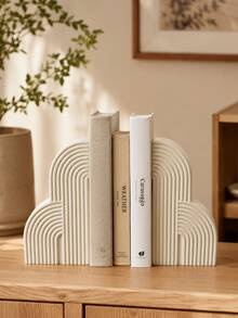 2 قطعة من دعامات الكتب الحديثة على شكل قوس، دعامات كتب بيضاء من الراتنج بتصميم قوس مع تصميم هندسي مضلع، دعامات كتب زخرفية ثقيلة الوزن، مناسبة لرف الكتب، مكتب العمل، غرفة المعيشة، غرفة النوم، الدراسة، المكتبة، هدية الترحيب بالمنزل الجديد - أنماط متعددة - مشاهدة 2