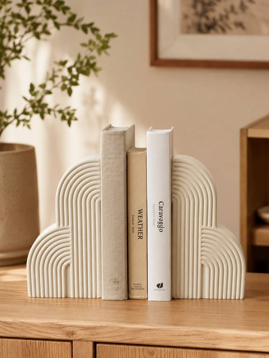 2 قطعة من دعامات الكتب الحديثة على شكل قوس، دعامات كتب بيضاء من الراتنج بتصميم قوس مع تصميم هندسي مضلع، دعامات كتب زخرفية ثقيلة الوزن، مناسبة لرف الكتب، مكتب العمل، غرفة المعيشة، غرفة النوم، الدراسة، المكتبة، هدية الترحيب بالمنزل الجديد