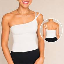 Women's One-Shoulder Tank Top Strapless Tube Top Suplex Blouse Y2K Fashion Casual Party Ribbed Asymmetrical - 米白色 - 查看 3