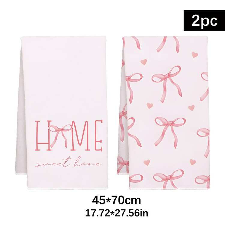 2 piezas Toallas de cocina minimalistas con patrón de lazo rosa, material de poliéster suave, paños de platos, adecuados para decoración de cocina, limpieza, decoración de fiesta festiva, artículos esenciales de cocina y baño, decoración del hogar, regalo de inauguración de la casa - Multicolor - Añade 12