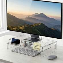 1pc Thickened Transparent Acrylic Computer Monitor Stand With Storage Space, Raised Desk Organizer, Laptop Storage Rack, Free Shortcut Key Stickers - Single Piece - View 6