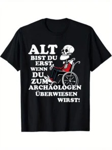 Humorous Men's Plus Size T-Shirt "You're Just Old" - Black Short-Sleeve T-Shirt With German Text And Skull Design, Regular Fit - Black - View 8