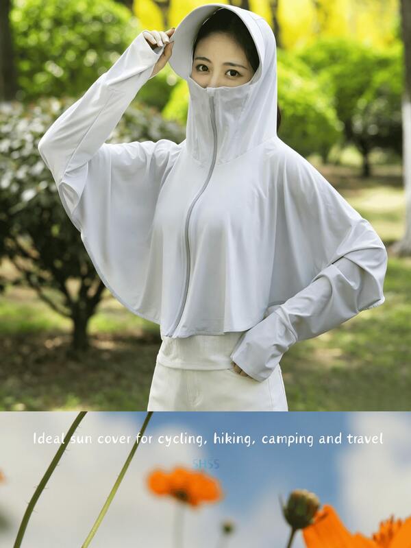 Sombrero de protección UV para mujer con ropa de protección solar de seda de hielo y mascarilla facial, fuerte protección UV, previene eficazmente las quemaduras solares, sombrero holgado para mujer adecuado para camping, vacaciones, deportes y viajes.