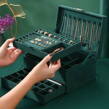 Women's Elegant Lockable Jewelry Box, Multi-Compartment Storage For Rings, Earrings And Necklaces - Multicolor - View 3