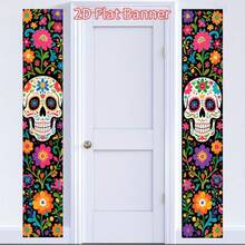 2D Flat BannerParty Banner Made Of Polyester Material, Featuring A Double-Layer Design With Sugar Skulls And Marigold Elements For Day Of The Dead Decoration. Suitable For Wall Hanging. No Power Supply Required. - 1 - View 6