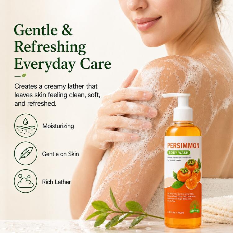 Persimmon Scented Body Wash, Long-Lasting Fragrance, Hydrating & Moisturizing, Gentle & Skin-Friendly, Leaves Skin Dewy & Silky, Contains Persimmon Extract, Fresh & Natural Scent, Rich Lather, Easy To Rinse, 100ml - Persimmon - View 4