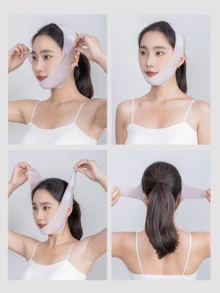 Women's V-Shaped Face Mask Strap - Facial Bandage, Suitable For Home/Sleep/Sports/Yoga And Other Occasions. - Pink - View 6