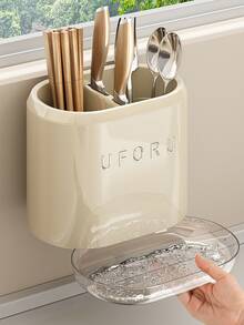 1pc Modern White Wall-Mounted Chopstick Holder, Drill-Free Utensil Storage Rack And Kitchen Drain Rack With Removable Drip Tray, Kitchen Sink Organizer Basket For Chopsticks, Spoons, Forks, Knives And Spatulas, Space-Saving Cabinet Storage Rack, Suitable For Daily Use - Multiple Styles and Colors - View 2