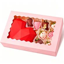 10PCS Window Bread Box, 12 X 8 X 2.5 Inches, White Large Cookie Box, Auto-Pop-Up Food Container For Pies, Cakes, Muffins, Donuts And Pastries, Party, Holiday, Wedding, Birthday - Pink - View 4