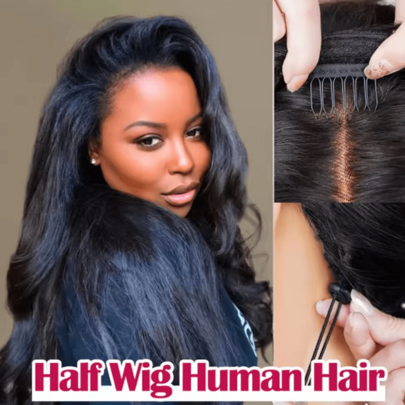 Kinky Straight Half Wig Human Hair 200% Density 3 In 1 Wear And Go Glueless Wigs Human Hair Kinkystraight Seamless Flip Over Headband Wig Human Hair Glueless Beginner Friendly Natural Black 18 Inch