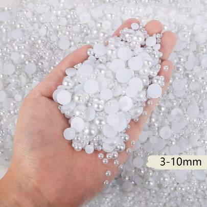 1680 peças Pérolas Mistas de 3-10mm com Bottom Plano e Meia Lua, Decoração DIY, Materiais para Fazer Joias DIY, Artesanato DIY, Usado para Joias DIY Feitas à Mão, Capas de Telefone, Espelhos de Maquiagem, Copos, Decorações de Sapatos