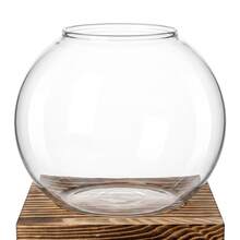 2pcs Desktop Round Glass Planter With Wooden Stand, Suitable For Small Hydroponic Plant Propagation, Home Office Decor, Brown Home Decor Room Decoration Glass Vase - 1PC - View 5