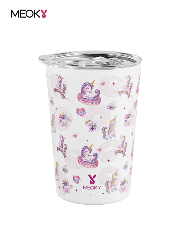 Meoky 12oz Cute Unicorn Printed Milk Tumbler With Splash Proof Lid Portable Daily Drink Cup For Home & Travel