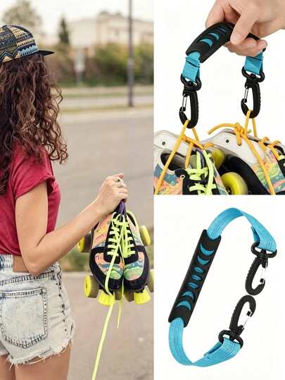 1 buah Tali Pengikat Sepatu Luncur Tugas Berat, Tali Pengikat Portabel untuk Sepatu Luncur Roda dengan Kait Carabiner dan Pegangan Ergonomis untuk Sepatu Luncur Inline, Sepatu Luncur Es, dan Aksesoris Sepatu Ski, Bahan Nilon, Aksesoris Seluncur Es Luar Ruangan, Aksesoris Sepatu Luncur Inline.