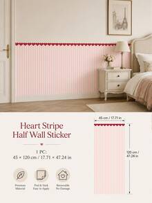1pc/4pcs Heart Stripe Half Wall Decal, Removable & Peel And Stick Wall Sticker, Suitable For Bedroom, Living Room And Entryway, 4 Colors Available - Heart Pinstripe - View 19