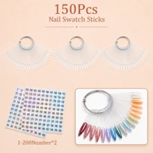 50/100/150pcs Transparent Rectangular & Fan-Shaped Nail Polish Color Display Cards With Metal Rings, Acrylic Nail Polish Color Sticks For Nail Salon And DIY Home Practice - Clear - View 19