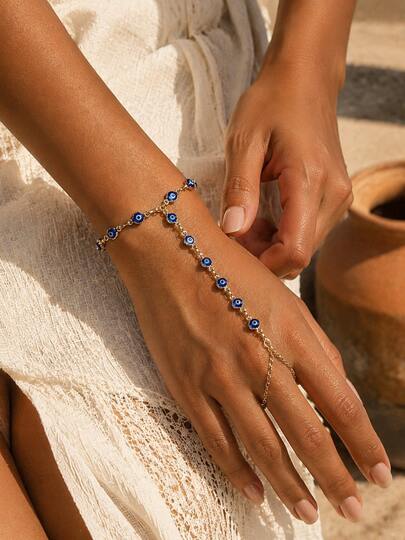 1pc Minimalist Versatile Evil Eye Finger Bracelet Metal Design Women's Fashion Jewelry Suitable For Daily Wear And Shopping Parties Bracelet Cut By Length With Random Number Of Beads