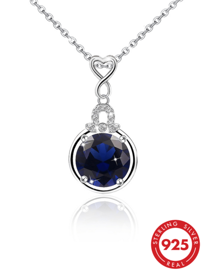 S925 Sterling Silver Elegant Women's Love Necklace, Pure Silver Necklace, Princess Cut Round Halo Blue Necklace Collarbone Chain, Low Hypoallergenic Jewelry, Birthday And Wedding Gift