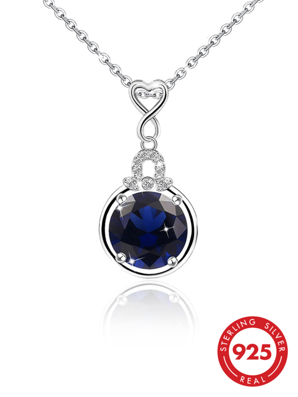 Collar de Amor Elegante para Mujer de Plata de Ley S925, Collar de Plata Pura, Collar con Halo Redondo de Corte Princesa Azul, Cadena de Clavícula, Joyería Hipoalergénica, Regalo de Cumpleaños y Boda