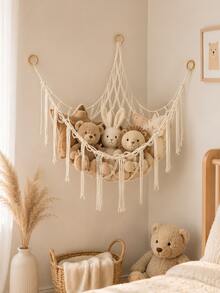 1pc Decorative Plush Doll Storage Corner Hanging Net Hammock, Mesh Hammock Fabric Storage Rack With Hooks, Suitable For Bedroom, Plush Doll Storage Hammock Net - Plush Doll Corner Decorative Hammock Net - Hanging Plush Doll Storage Rack, Large Room Decor, Bohemian Style Plush Doll Net Or Large Hammock - Multicolor - View 5