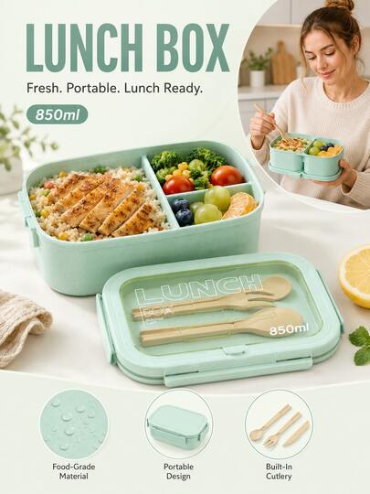 Kotak Bekal Portabel (Wadah Makanan Bahan PP), Dilengkapi Tutup, Sendok, dan Pegangan Silikon; Cocok untuk Sarapan dan Bekal Makan Siang, Desain Anti Bocor; Cocok untuk Piknik, Kerja, Sekolah, Berkemah, dan Aktivitas Kebugaran.