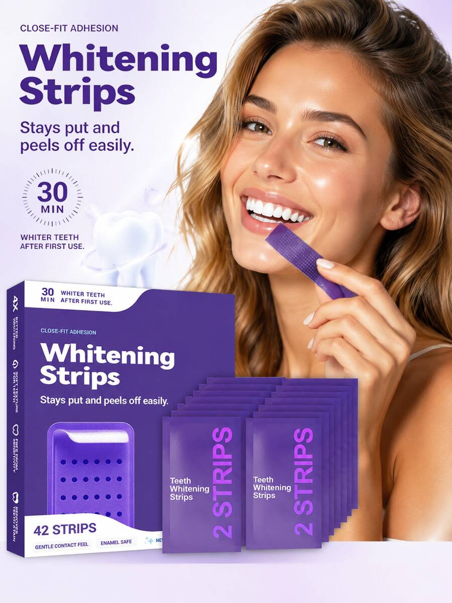 Purple Teeth Whitening Strips 21 Treatments - Non Sensitive Teeth Whitening - Whitening Without Any Harm - Pack Of 42 Strips - PURPLE - View 1