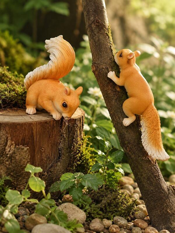 1pc Realistic Climbing Squirrel Garden Statue, 2 Styles Cute Tree Trunk Animal Figurine With Fluffy Tail, Outdoor Yard Patio Fence Flower Pot Decor, Woodland Garden Ornament, Nature Inspired Home Accent, Gift For Gardeners And Wildlife Lovers