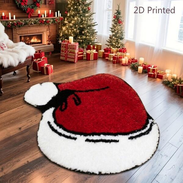 1 pieza Alfombra de peluche con forma de gorro navideño, alfombra suave y amigable con la piel para crear un ambiente festivo en el dormitorio y junto a la cama, alfombra decorativa de estilo lujoso para la sala de estar y la entrada, alfombra de baño, alfombra de área para la sala de estar, alfombra de área pequeña, alfombra decorativa, decoración de dormitorio, alfombra pequeña, alfombra, decoración del hogar, alfombra de sala de estar, alfombra pequeña de sala de estar, alfombra de dormitorio, alfombra lavable