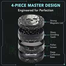1PC Cyber Circuit Skull 4-Layer Grinder, Dark Style Magnetic Metal Herb Grinder, Portable Herb Crusher, Hardcore Tech Skull Grinder, Personalized Dark Mechanical Style - View 2