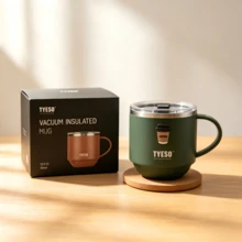 Tyeso 330ML Premium Double Wall Vacuum Stainless Steel Coffee Mug With Coffee Sticker Comfort Handle Clear Lid Durable Office Travel Water Cup For Daily Party For Hot And Cold Drinks - Multicolor - View 4