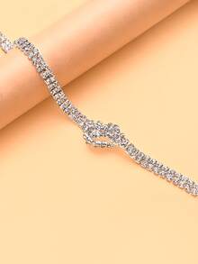 1pc Fashion Minimalist Geometric Multi-Layer Clasp Claw Chain Necklace Design Rhinestone Choker Elegant Accessory For Women - Silver - View 4