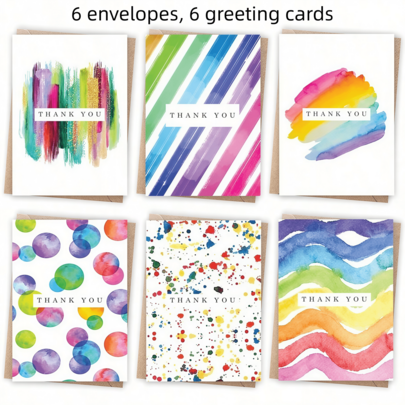 12 Pcs (6 Envelopes + 6 Cards) Thank You Cards - Watercolor Design - Thank You Cards Multi-Pack With Envelopes - Wedding