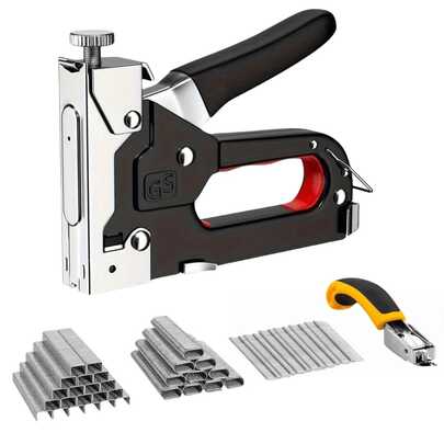1-Pack 3-In-1 Heavy Duty Staple Gun Kit - Multi-Functional For Upholstery/Woodworking/Furniture | Effort-Saving Ergonomic Handle, Includes 600 Staples
