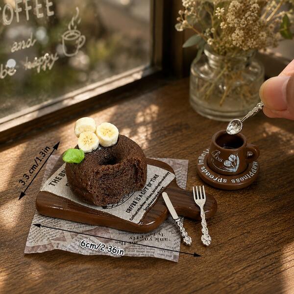 Miniature Chocolate Banana Cake Food Model, 1:12 Scale Dollhouse Dessert Shop Table Decor Ornament, Miniature Food Photography Prop