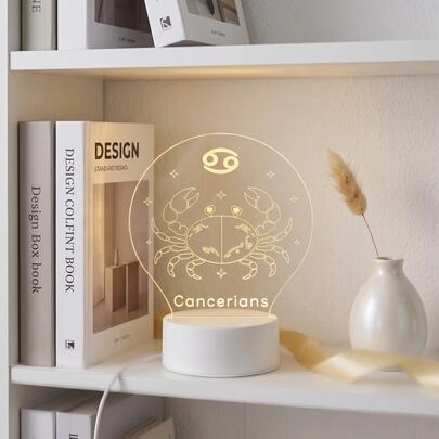 1pc Cancer Zodiac LED Acrylic Night Light, Constellation Theme Warm Light Desktop Decor, USB Powered Bedroom Desk Atmosphere Lamp, Birthday Gift For Astrology And Zodiac Enthusiasts