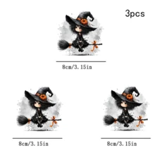 1/2/3pcs Watercolor Ink Splatter Curly Hair Lolita Little Witch Pumpkin Pointed Hat Broom Orange Bow Children's Halloween Heat Transfer Iron-On Patch Soft Cute Black White Orange Little Ghost DIY Iron-On Sticker Suitable For T-Shirt Hoodie Canvas Bag Pillow Hat - Multicolor - View 9