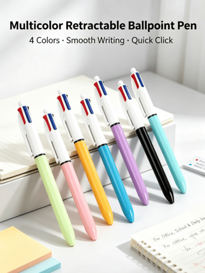 2pcs/5pcs/10pcs Creative Minimalist 4-Color Ballpoint Pen, Multi-Color Automatic Retractable Multi-Function 4-Color Pen, Student Signature Pen, Suitable For School, Students, Nurse Records, Whiteboard, Office Supplies, Back To School Season