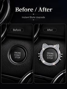 1pc Crystal Rhinestone Car Engine Start Stop Decorative Ring, Women's Shiny Car Accessory, Push Start Button, Key Ignition Starter And Knob Shiny Ring - A - View 6