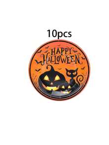 10pcs/20pcs/40pcs/60pcs Vintage Halloween Paper Tableware Set, Black Cat Ghost Tree 7/9 Inch Paper Plates 6.5 Inch Napkins, Orange & Black Halloween Party Supplies, Halloween Birthday Haunted House Theme Party Decoration Dinner Dessert Plates Napkins Set - Multicolor - View 10