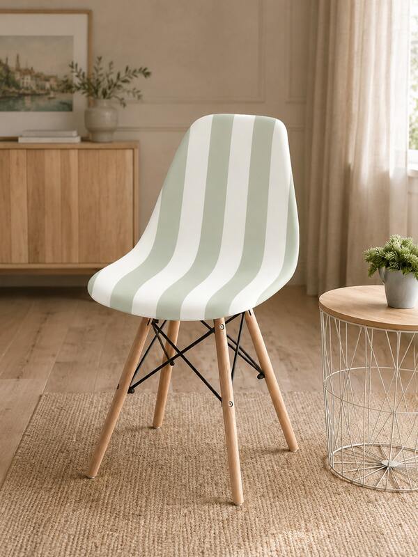 1/4/6 cái vỏ bọc ghế Eames lụa sữa in sọc, co giãn cao chống bụi dùng cho mọi mùa, vỏ bọc ghế vỏ sò cong trang trí phòng khách bếp gia đình